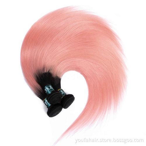 Brazilian Virgin Hair Light Pink Ombre Silky Straight Hair Bundles with Closure Pre Colored Remy Human Hair Bundles With Closure